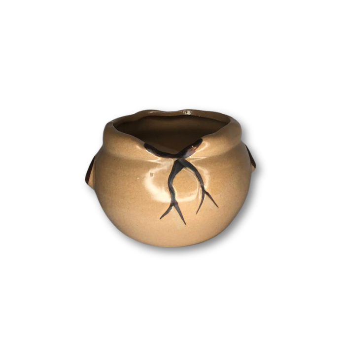 Tan Ceramic Pot with Cracked on Rim-0