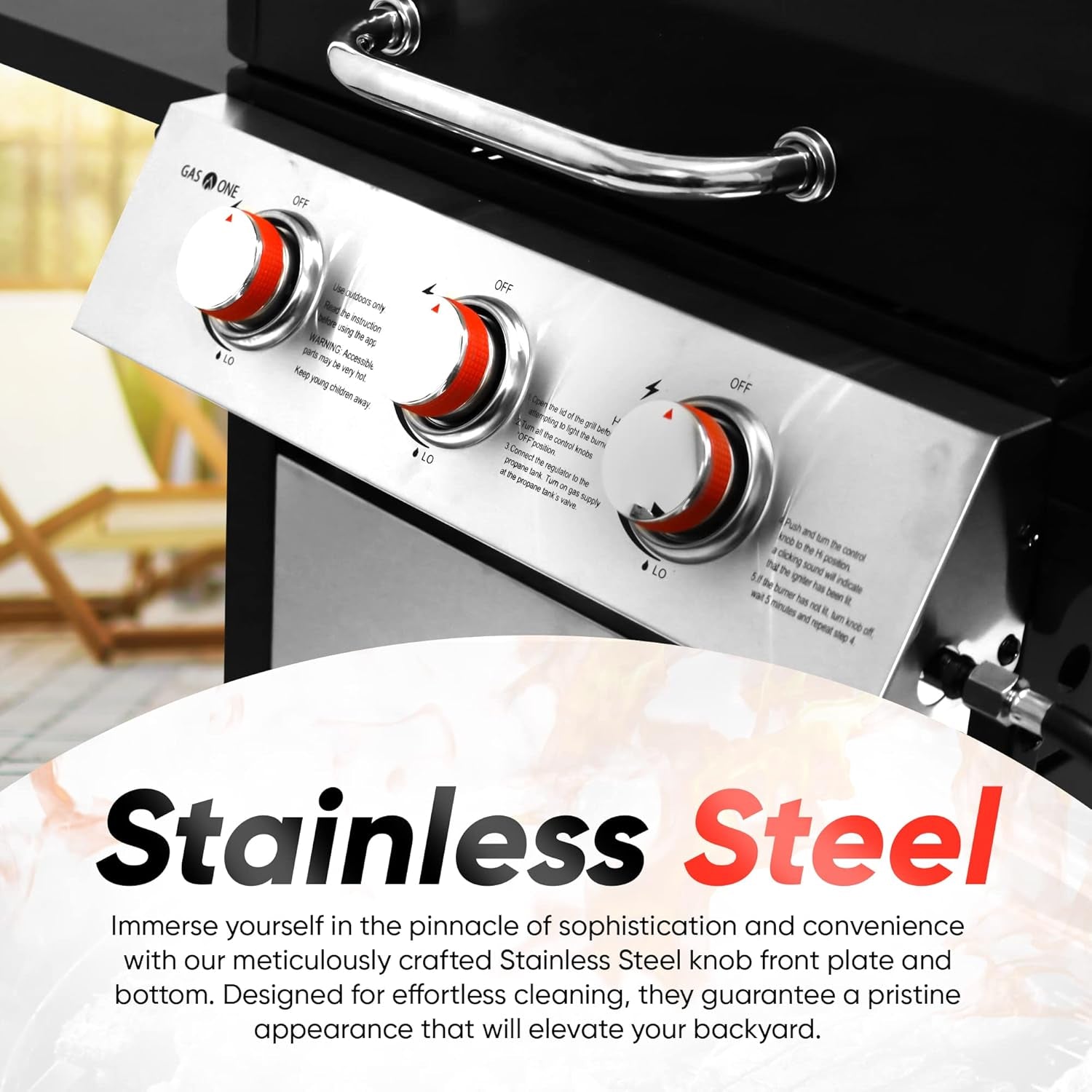 Stainless Gas Grill 3-Burner, Cabinet, Wheels, Outdoor BBQ-1