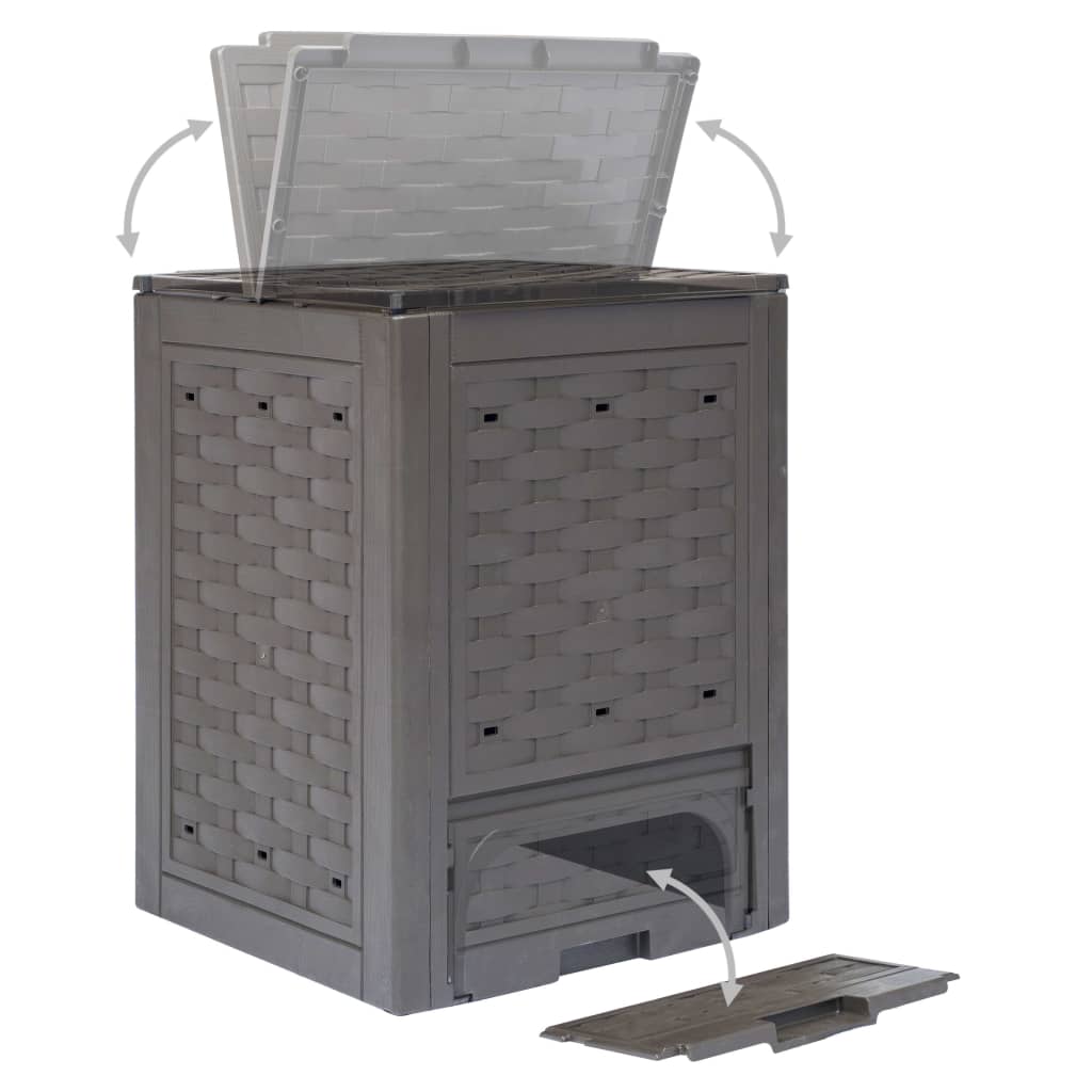 vidaXL Garden Composters 2 pcs Brown 23.6"x23.6"x32.7" 158.5 gal Plastic Rattan-2