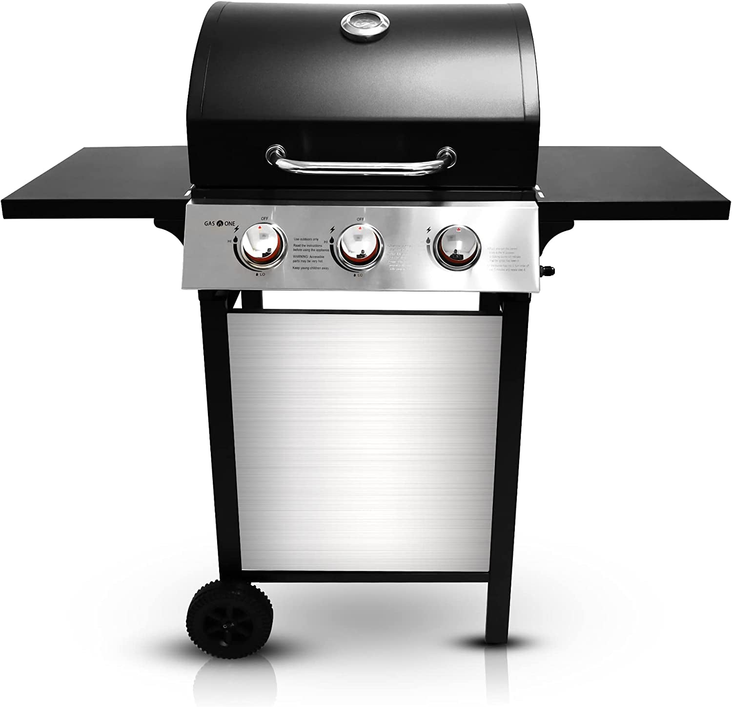 Stainless Gas Grill 3-Burner, Cabinet, Wheels, Outdoor BBQ-0
