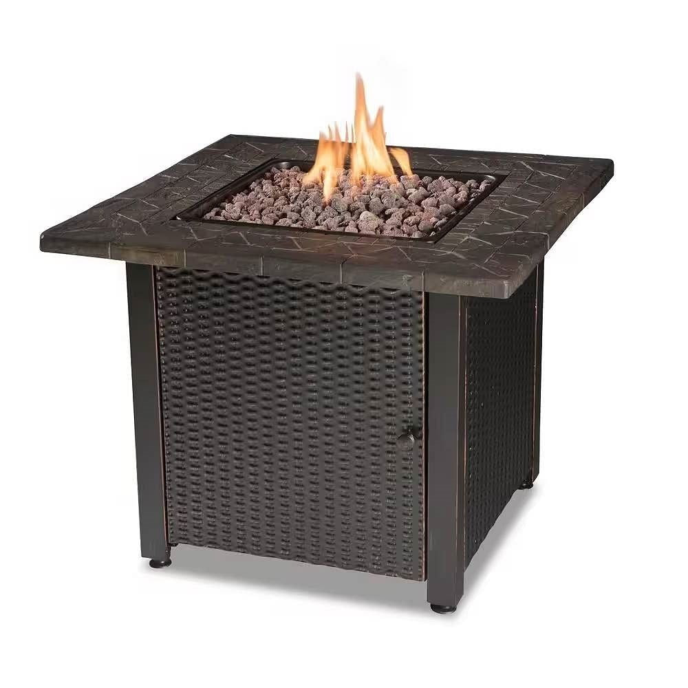 30-inch Outdoor Bronze LP Propane Gas Fire Pit with Lava Rocks and Cover-2