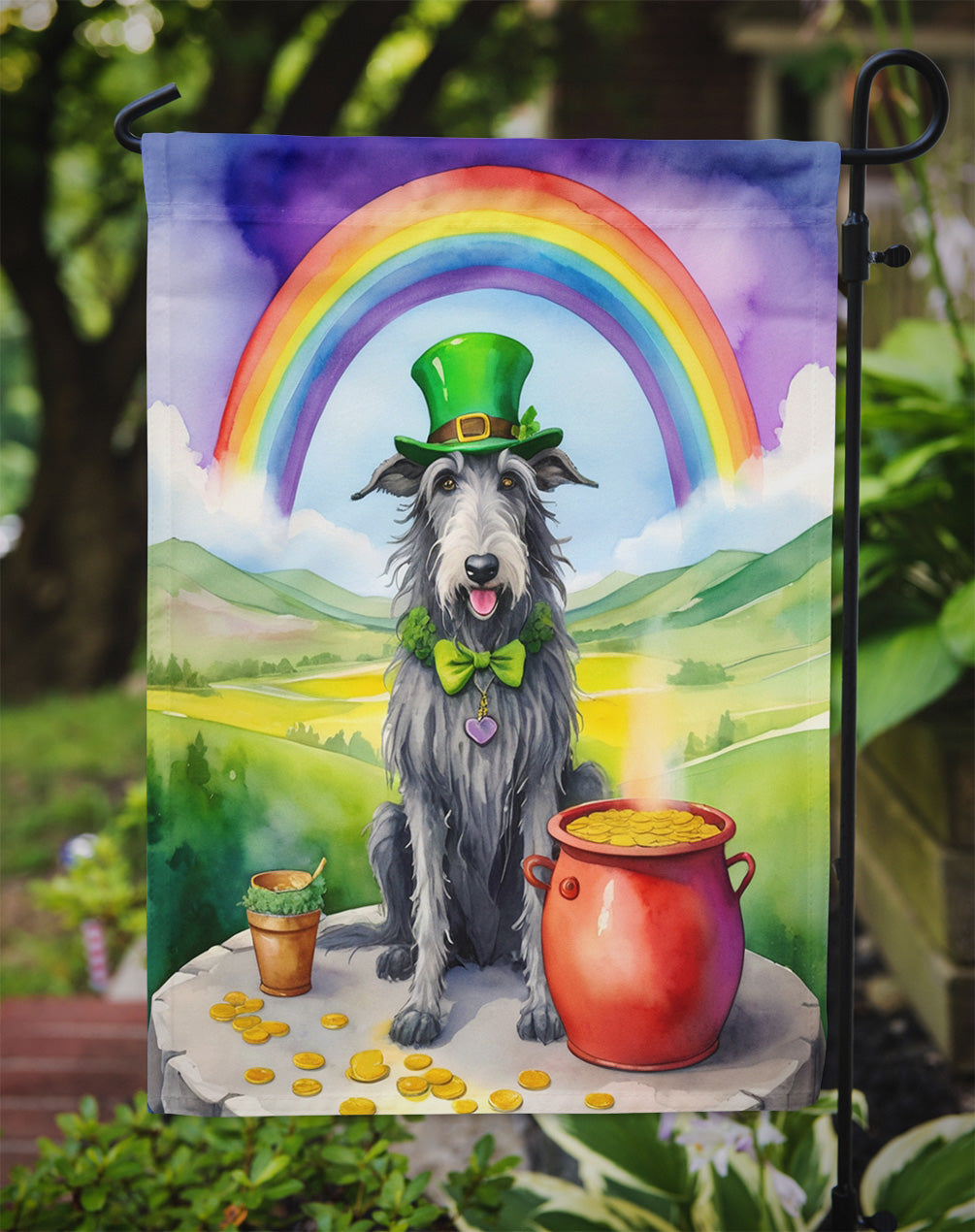 Scottish Deerhound St Patrick's Day Garden Flag-2