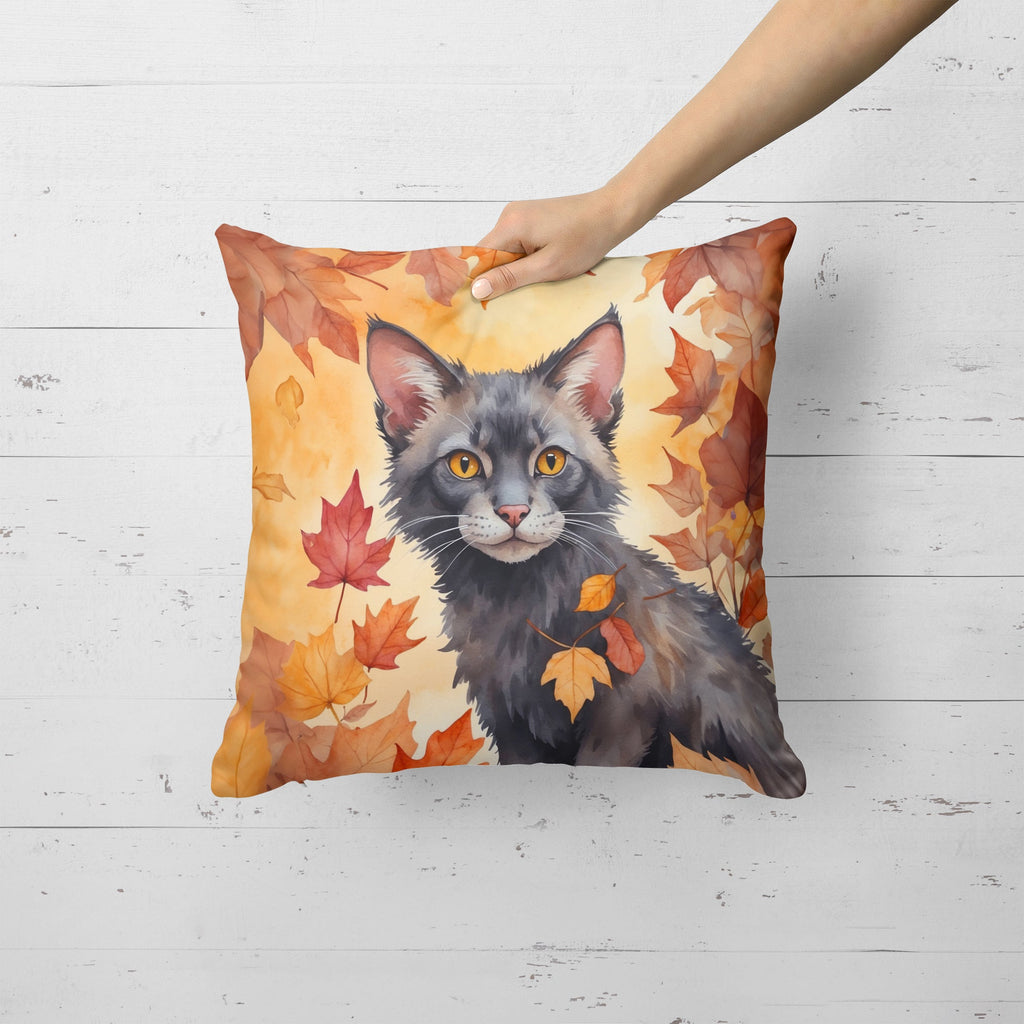 Lykoi Cat in Fall Leaves Throw Pillow-1
