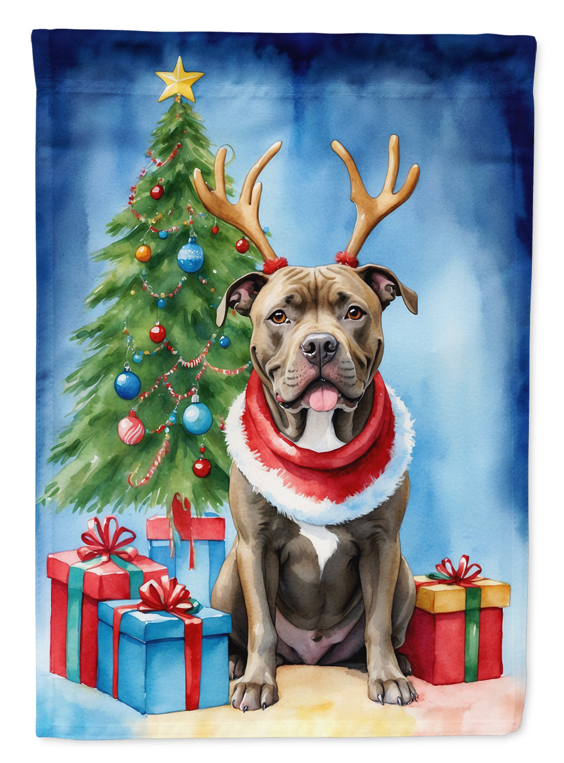 Pit Bull Terrier Christmas Reindeer House Flag-0