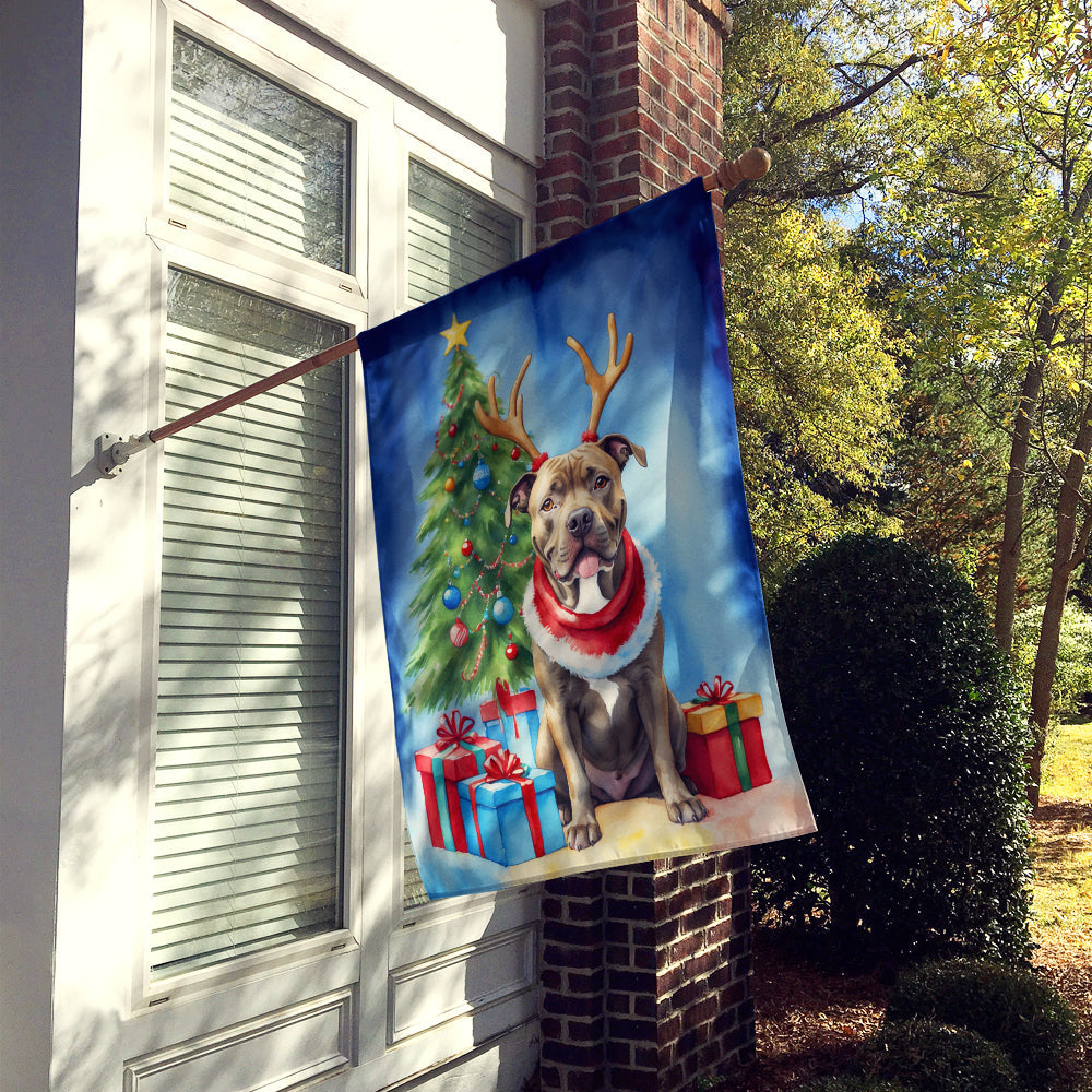 Pit Bull Terrier Christmas Reindeer House Flag-1