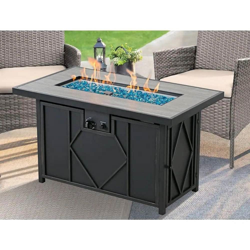 42-inch Outdoor Propane Gas Fire Pit Patio Table with Blue Fire Glass-2