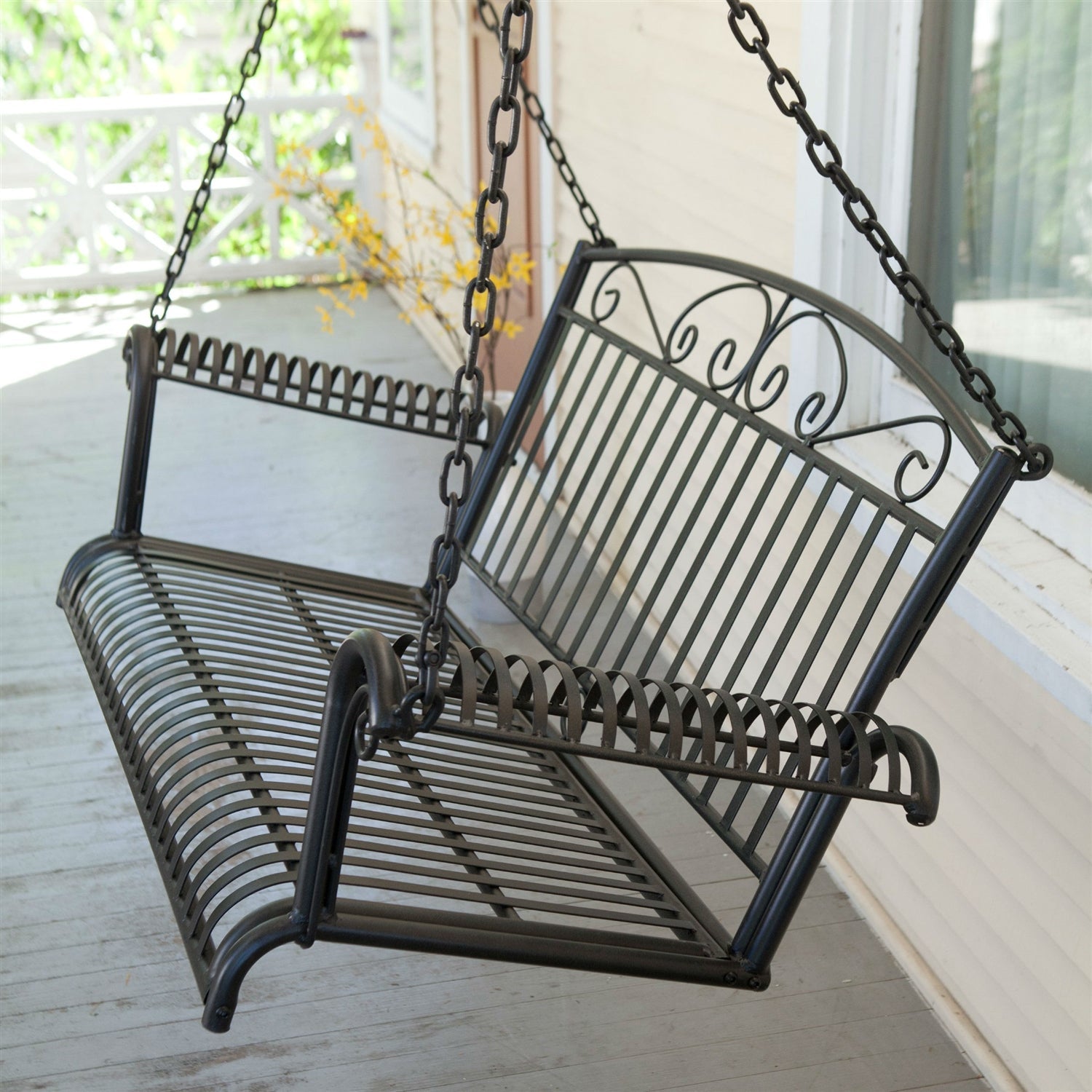 Wrought Iron Outdoor Patio 4-Ft Porch Swing in Black-1