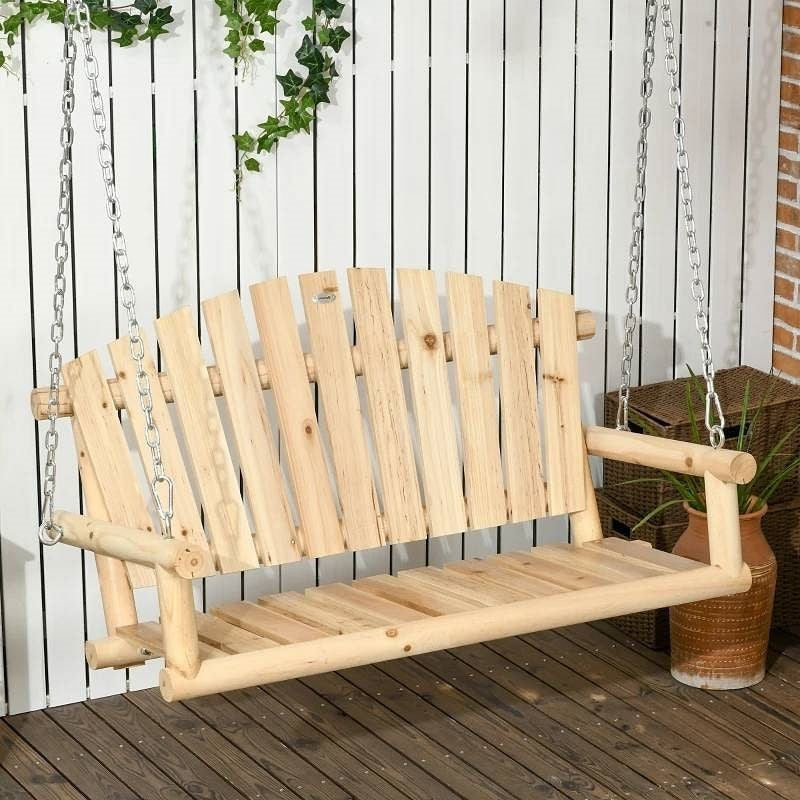 Natural Wooden 2-Seater Hanging Outdoor Porch Swing-0