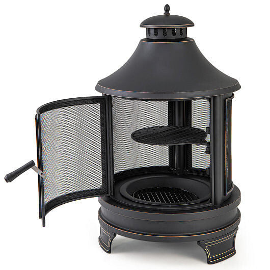 30 Inch Outdoor Fire Pit Chiminea with Grill for Garden BBQ-0