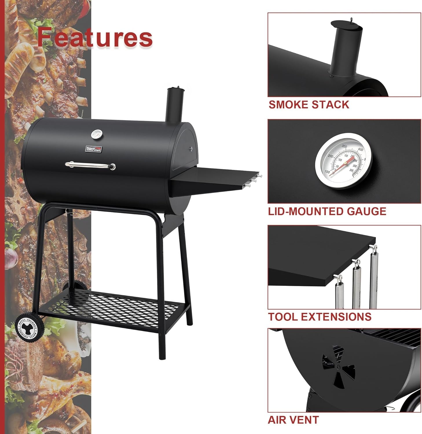 30 Inch Barrel Charcoal Grill: 627 Inch, Outdoor BBQ-4