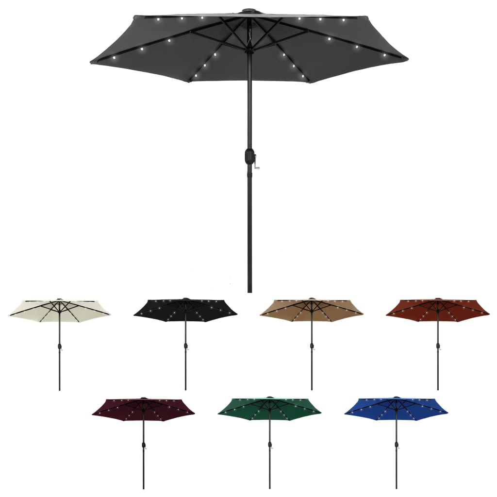 vidaXL Outdoor Umbrella Parasol with Solar LEDs Patio Sunshade Sun Shelter-5